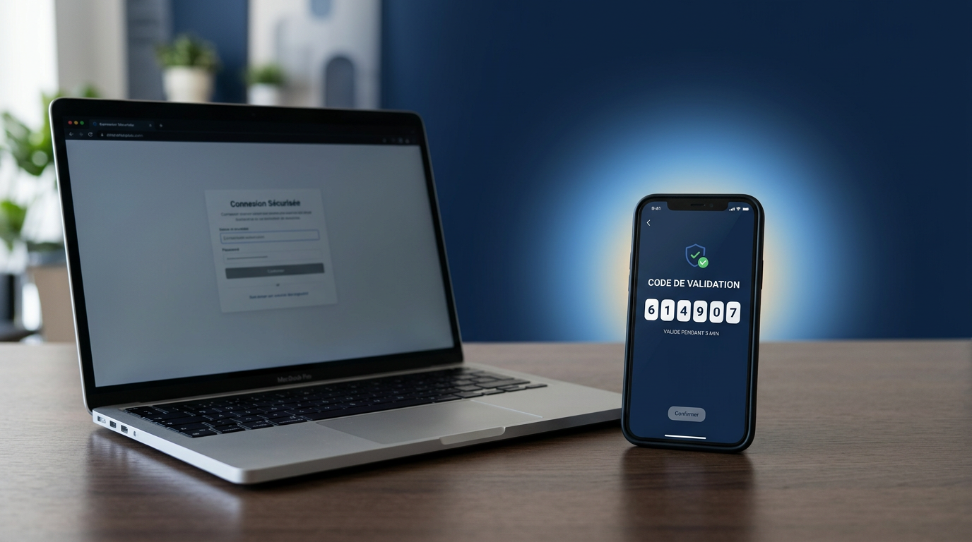 Écran de téléphone affichant un code de validation à 6 chiffres — MFA obligatoire 2026