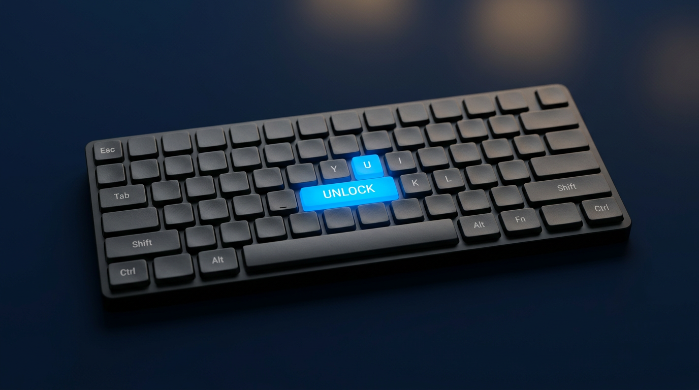 Clavier avec une seule touche illuminée en bleu — SSO pour PME